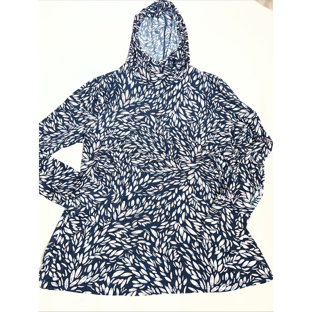 Carve Designs Cruz Rash Guard Hoodie Navy Petal Print Thumbholes Womens Medium